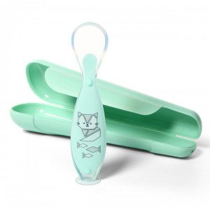 Ложка силиконовая с присоской BabyOno, широкая, в футляре